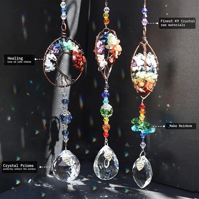 3pcs Crystal Suncatchers for Windows Hanging Tree of Life Sun Catchers Decor with Prisms for Home Indoor Outdoor Car Making Rainbows by GreenHaven Gardens