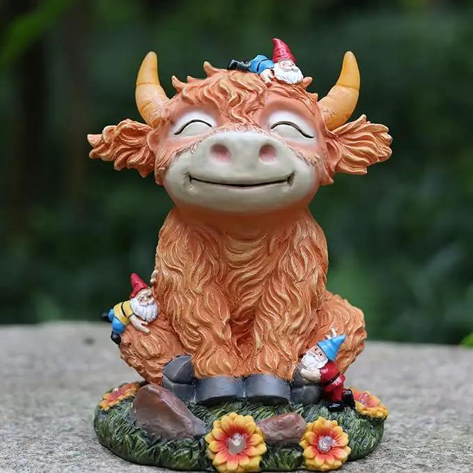 Solar Garden Statue Highland Cow Figurine with Funny Gnomes Garden Outdoor Decor for Yard Patio Lawn Christmas Housewarming Gifts for Women,Mom,Grandma by GreenHaven Gardens