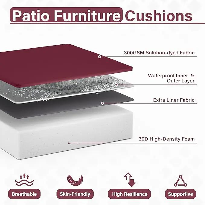 Patio Chair Cushions 19 X 19 X 4 Inch Waterproof Outdoor Seat Cushions for Patio Furniture, Outdoor Sofa Couch Pads with Ties & Handle, Set of 2, Burgundy by GreenHaven Gardens