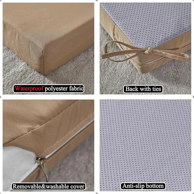18.5 x 16 Inch Outdoor Chair Cushions for Patio Furniture, UV Resistant Non Slip Waterproof Replacement Patio Seat Cushion with Ties Set of 2, Khaki by GreenHaven Gardens