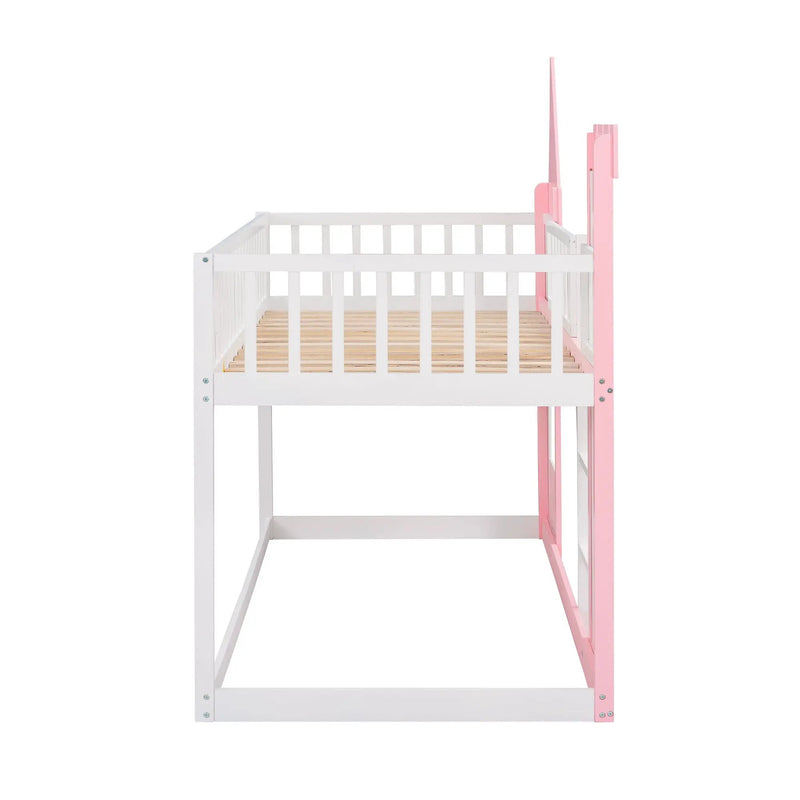 Twin Over Twin Castle Bunk Bed With Ladder - Pink by HouseOfZazla