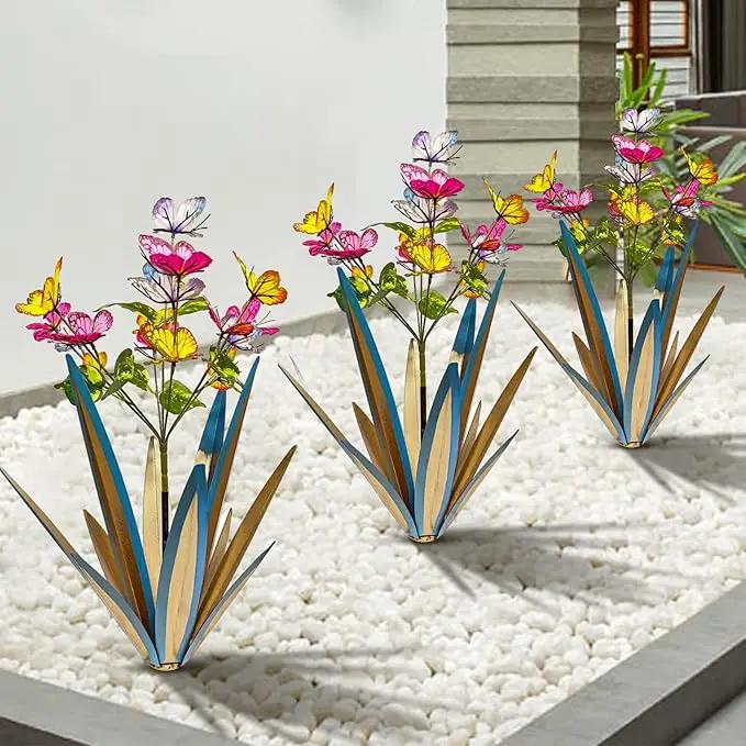 Garden Outdoor Butterfly Enlarge Thickened Wind Resistant Metal Agave Garden Art Metal Plant Country Sculpture Statue Decorations Ornaments Artificial Waterproof Butterflies(Blue 2pcs) by GreenHaven Gardens