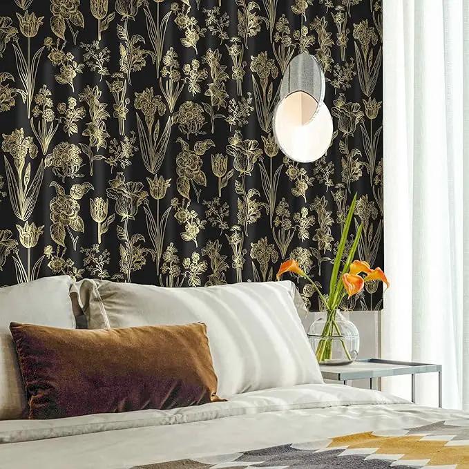 Dimoon 393"x17.3" Floral Wallpaper Peel and Stick Flowers Golden Black Contact Paper Thicken Waterproof Modern Self Adhesive Plants Wallpaper Removable Wall Paper Shelf Vinyl Roll by GreenHaven Gardens