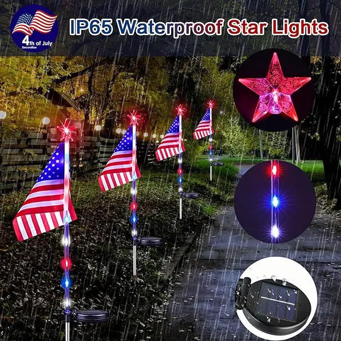 4th of July Decorations Outdoor Solar Lights, 2 Pack Red White and Blue Star Lights for National Day with American Flag, 2 Modes Waterproof Solar Patriotic Light for Independence Memory Day Yard Path by GreenHaven Gardens