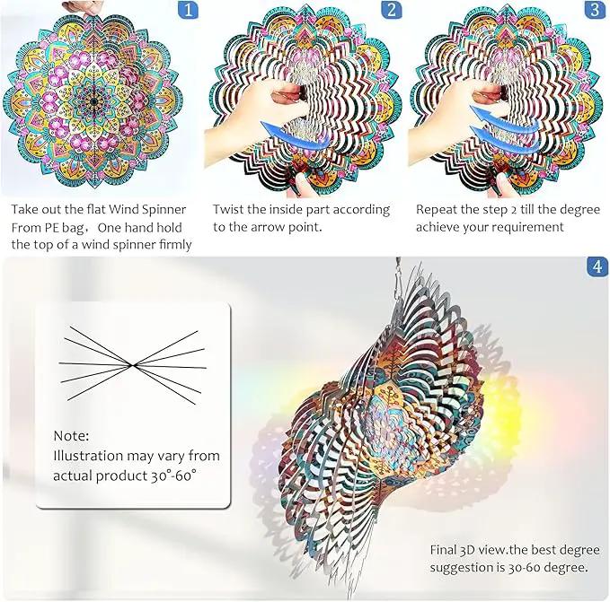 Wind Spinners Outdoor Mandala Lucky Star,Laser Cut Metal Kinetic Art Wind Spinner Gift for Christmas,12In Stainless Steel Hanging Yard&Garden 3D Wind Sculpture Decorations Indoor Spinners by GreenHaven Gardens