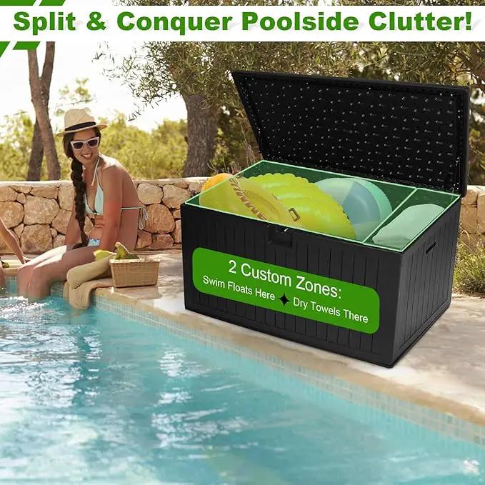 320 Gallon Outdoor Storage Box Waterproof, Extra Large Plastic Outside Deck Box Weatherproof, Resin Outdoor Cushion Storage Container with Lock and Lids for Cushion and Pool Equipment, Black by GreenHaven Gardens