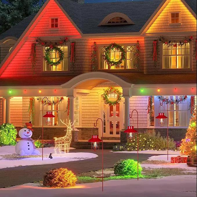 pearlstar Solar Lanterns Outdoor Christmas Metal Solar Powered Hanging Lights Waterproof for Wall Barn Yard Garden Patio Garage Balcony Porch Fence Decor, Warm White Edison Bulb (Red-2pack) by GreenHaven Gardens