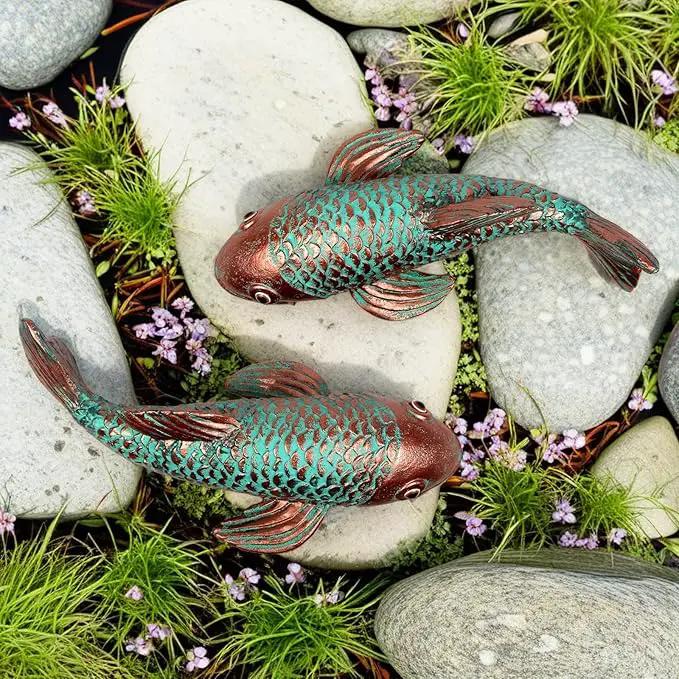 Garden Statues,Koi Fish Decor,Set of 2 Antique Koi Fish Garden Statue,Fish Sculpture Garden for Outdoors,Patio Decor,Backyard and Home Kitchen Decoration,Gardening Gifts for Mom Women Grandma by GreenHaven Gardens