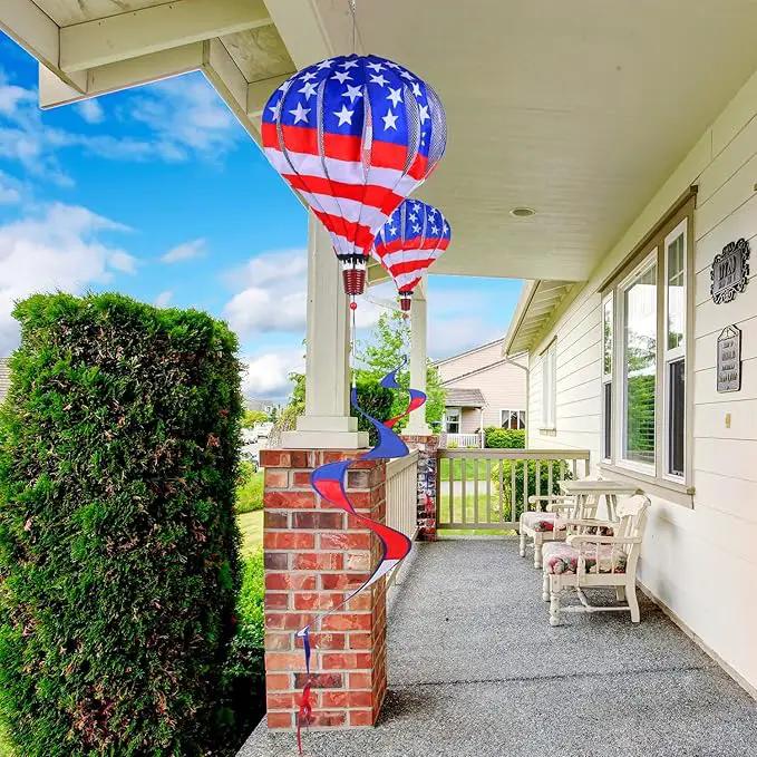 BATTIFE 2Pcs Patriotic Hot Air Balloon Wind Spinner, American Flag Kinetic Wind Twister with Tail, Outdoor Spiral Windmill Garden Yard, 4th of July Hanging Decoration by GreenHaven Gardens