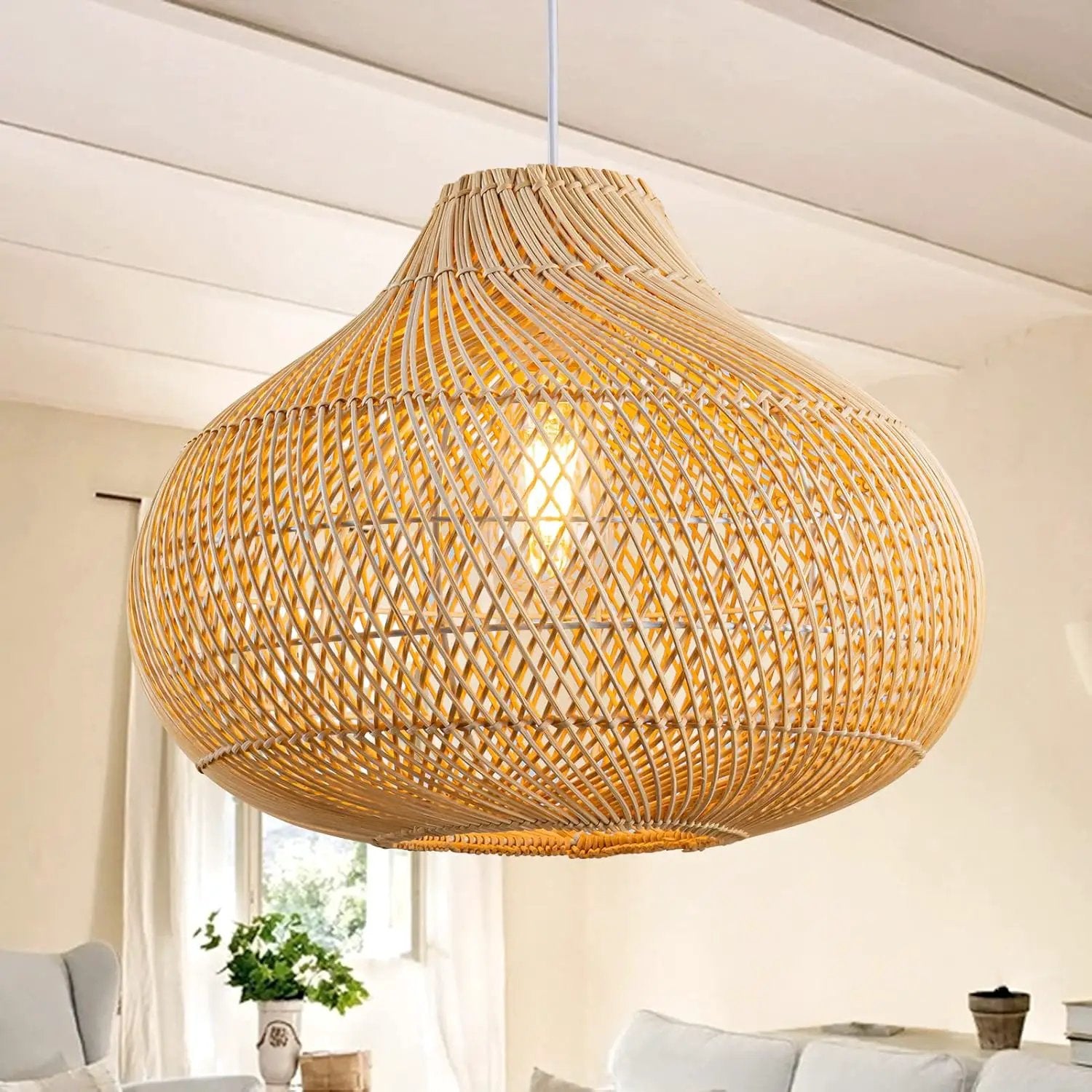 Rattan Pendant Lights, Large Wicker Chandelier Hand-Woven Boho Pendant Light Rattan Basket Hanging Light for Dining Room Kitchen Island Living Room by GreenHaven Gardens