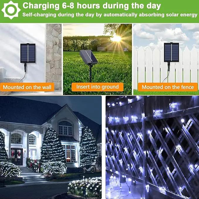 Christmas Net Lights, 204 LED Outdoor Mesh Lights Waterproof, Bush Solar Net Lights with 8-Lighting Modes for Tree Garden Yard Christmas Wedding Party Decoration(White) by GreenHaven Gardens