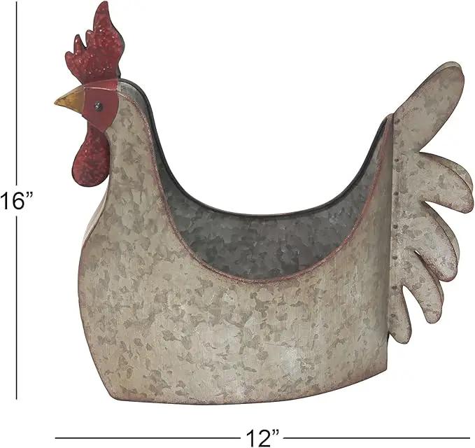Deco 79 Metal Rooster Indoor Outdoor Planter Large Planter Pot, Planter 12" x 8" x 16", Gray by GreenHaven Gardens