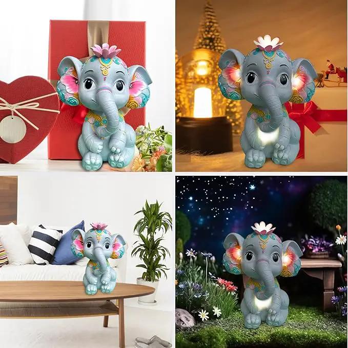 Solar Garden Outdoor Statue Elephant with 4 LED Lights,Lawn Decor Statue for Patio, Balcony,Yard Ornament,Ideal Gift for Christmas,Women,Mom,Grandma,Birthday or Unique Housewarming by GreenHaven Gardens