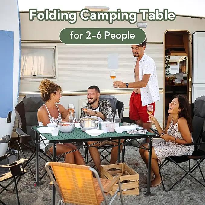 Portable Outdoor Adjustable Height Camping Table, Large for 2-6 Person, Foldable Roll-up Aluminum Camp Table with Carry Bag for Picnic, Camp, Sturdy, Stable, Loads 220 Lbs (Green) by GreenHaven Gardens