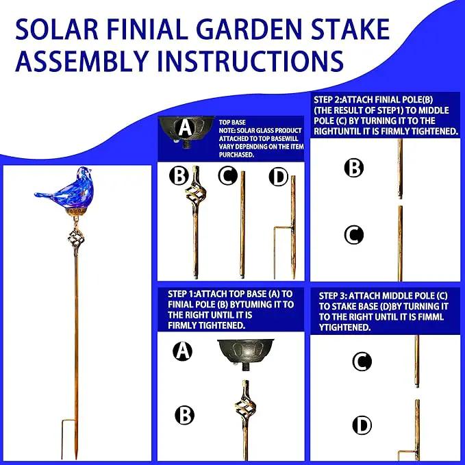 Decorative Solar Lights, Outdoor Solar Bird Stake Lights, Hand Blown Glass Decorative Garden Pathway Lights Outdoor Waterproof Glass Stakes (Dark Blue) by GreenHaven Gardens