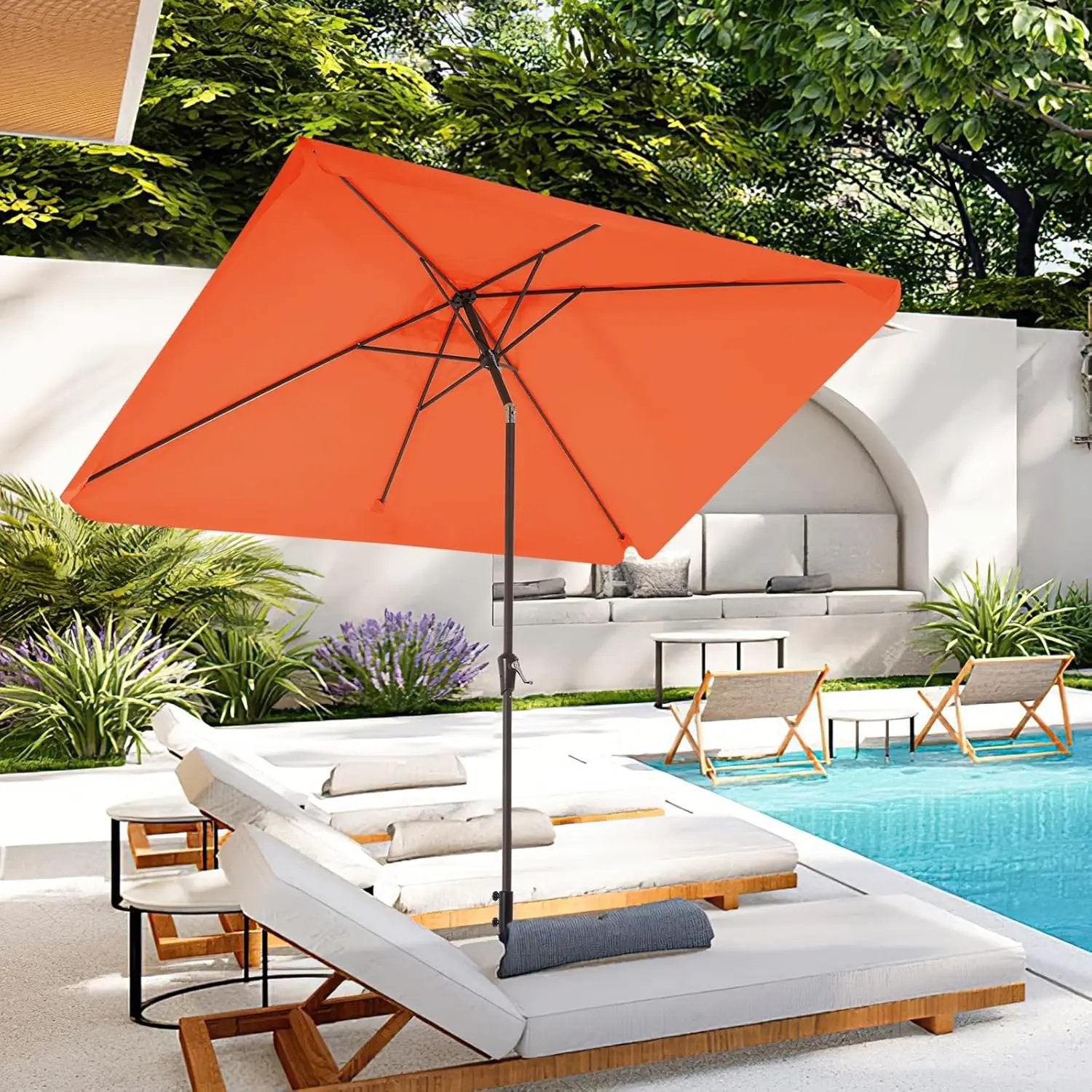JEAREY 6.6 FT x 10 FT Rectangular Patio Umbrellas Outdoor Large Market Umbrella Pool w/Tilt & Crank Lift System 6 Sturdy Ribs UV Protection Waterproof Sunproof Orange by GreenHaven Gardens