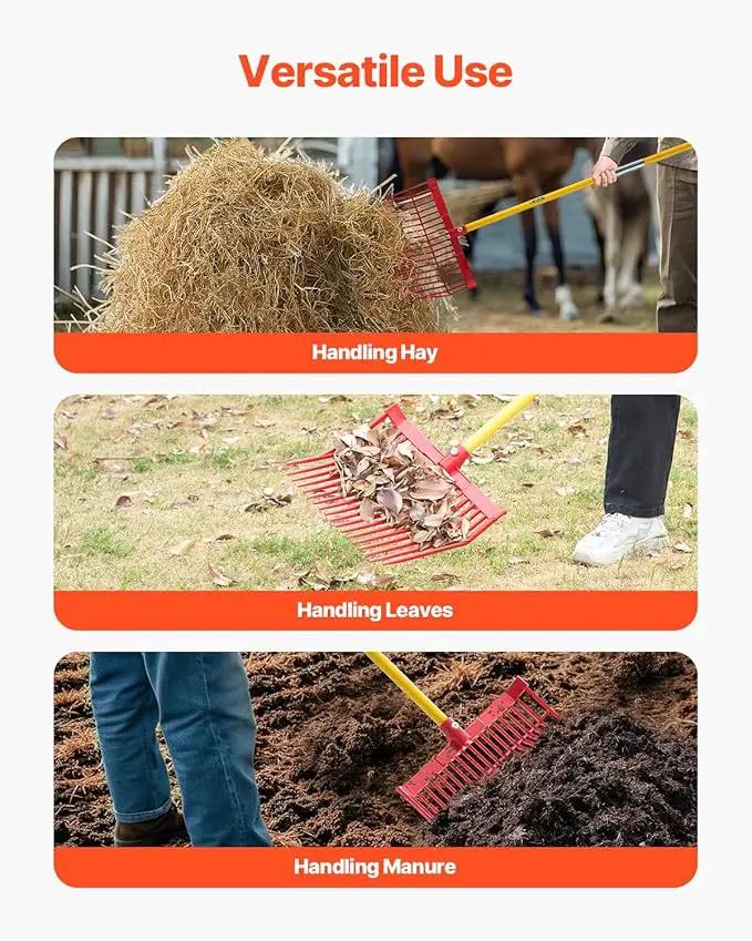 VEVOR Manure Fork, 18 Angled Tines, Horse Manure Rake with Long Fiberglass Handle, 61 in Durable Plastic Pitchfork Muck Rake Tool for Gardening Horse Stall Stable Grass Hay Cleaning Farm Work by GreenHaven Gardens