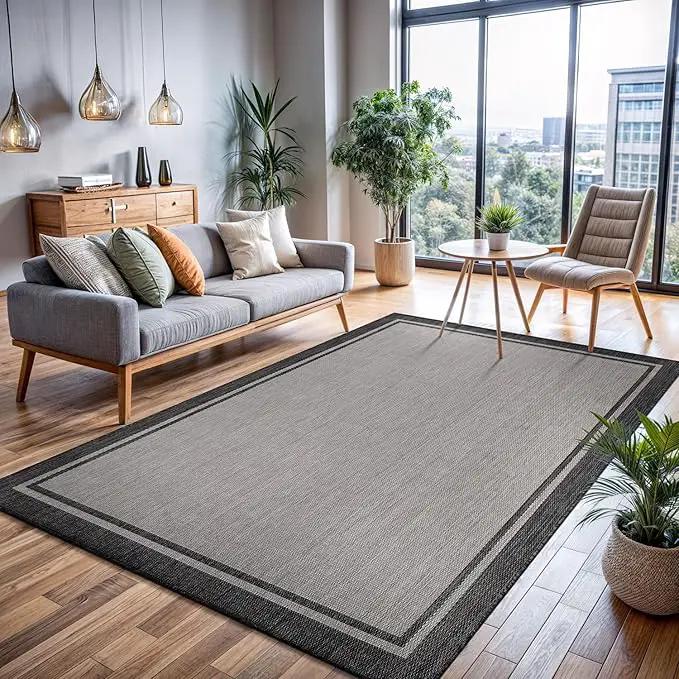 CAMILSON Indoor Outdoor Rug, 5x7 Bordered Gray Modern Area Rugs for Indoor and Outdoor Patios, Kitchen and Hallway Mats, Washable Porch Deck Outside Carpet (Bordered Grey, 5 x 7) by GreenHaven Gardens