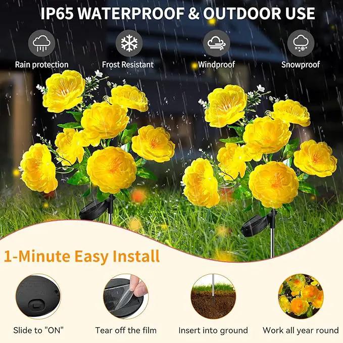 Neporal Solar Flowers Outdoor Waterproof, 4PK 7-Stem Yellow Camellia with 2 Lighting Modes & Romantic Warm Light, Solar Lights Outdoor Decorative for Garden, Yard, Pathway, Gardening Gifts for Women by GreenHaven Gardens