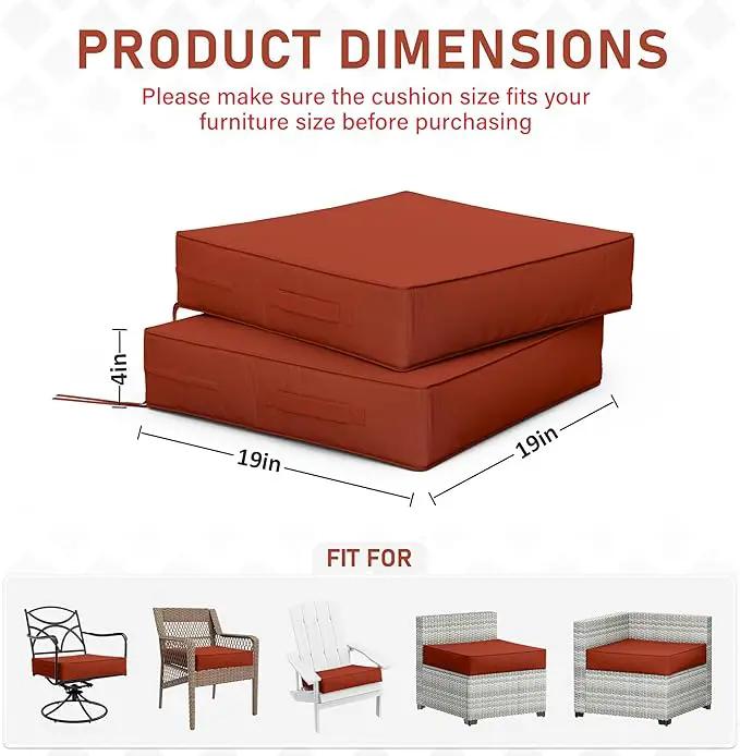 Patio Chair Cushions 19 X 19 X 4 Inch Waterproof Outdoor Seat Cushions for Patio Furniture, Outdoor Sofa Couch Pads with Ties & Handle, Set of 2, Terra Red by GreenHaven Gardens