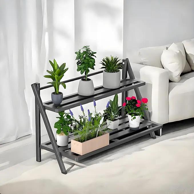 Deluxe 2-Tier Aluminum Plant Stand Indoor/Outdoor, Weather-Resistant Flower Pot Rack, Stylish & Lightweight Plant Stands for Garden, Balcony & Living Room by GreenHaven Gardens
