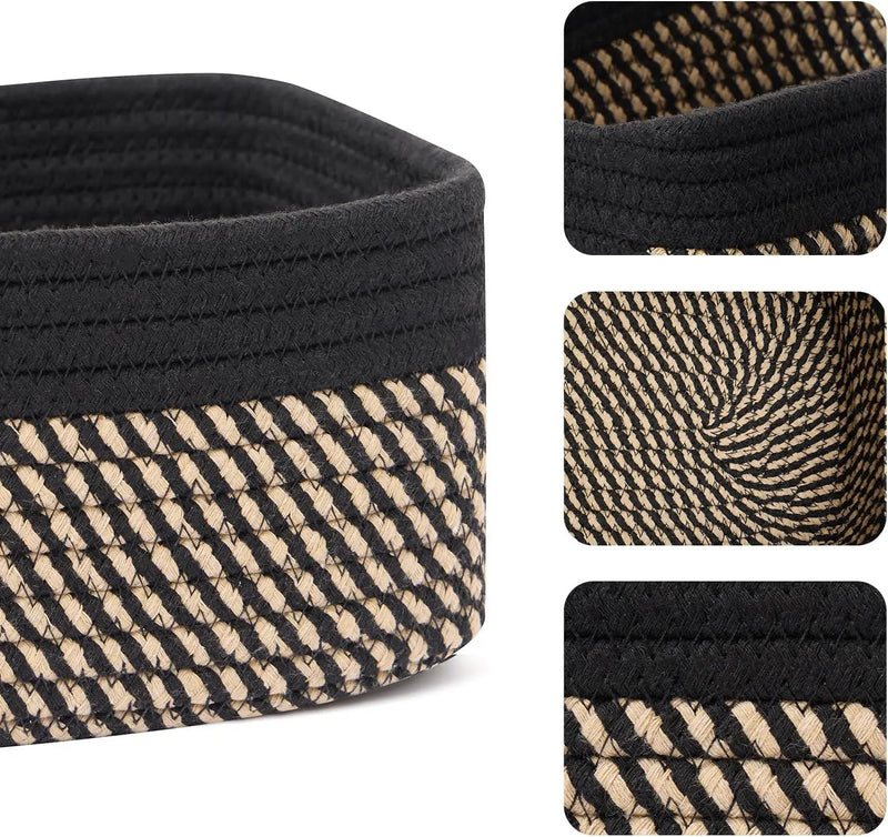 Small Storage Baskets for Organizing | Closet Organizer Bins | Shelf Toy Basket | Woven Rope Baskets | Cube Decorative Box | Shallow Basket | 11.5x7.5x4.7” | 4 Packs Black Brown by GreenHaven Gardens