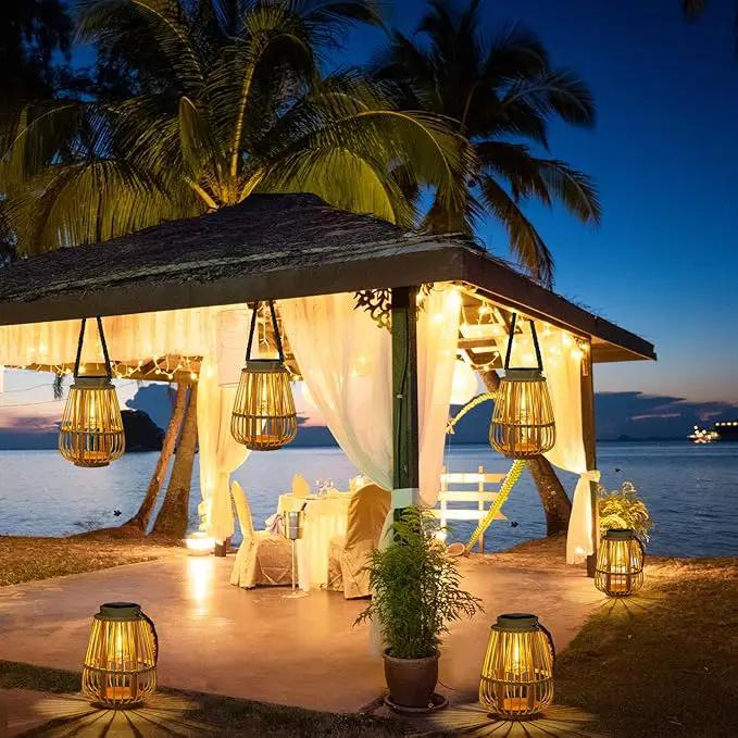 Solar Lanterns Outdoor Hanging Lights Waterproof Rattan Bamboo Solar Powered Light with Twine Handle Decorative Garden Table Lamp for Patio Yard Tabletop Tree Pathway Home Decoration by GreenHaven Gardens