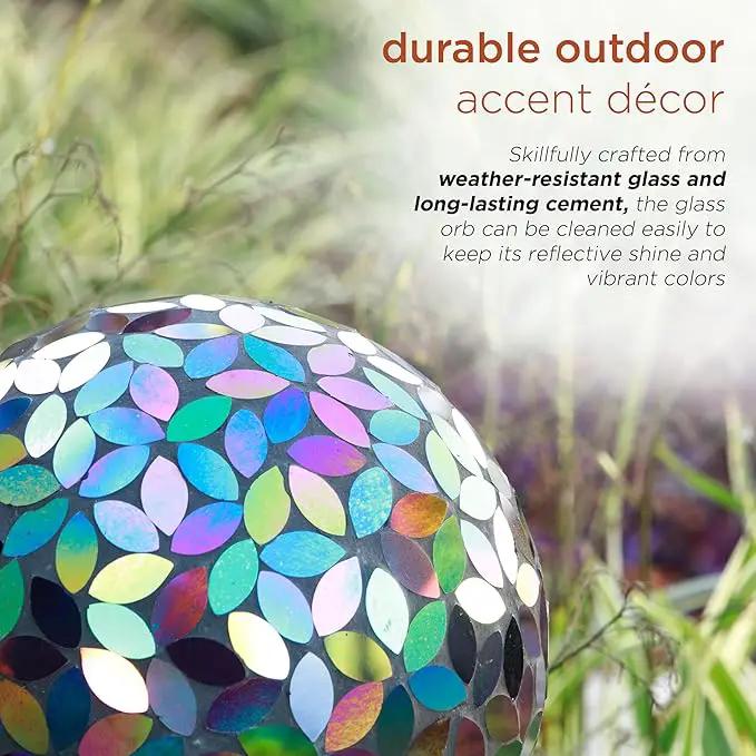 Alpine Corporation 10" Diameter Indoor/Outdoor Glass Mosaic Gazing Globe Yard Decoration, Purple Pearlized Petals Design by GreenHaven Gardens