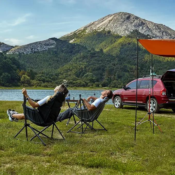 TIMBER RIDGE Hammock Camping Chair with Adjustable Backrest, Heavy Duty Folding Hammock Chair Supports 300lbs, Portable Hammock Chair for Camping, Travelling and Patio, Tan 2 Pack by GreenHaven Gardens