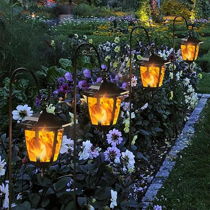 Dynaming 4 Pack Solar Flame Hanging Lights Outdoor, Solar Flickering Flame LED Garden Lanterns with 4 x 38 Inch Shepherd Hooks, Landscape Lighting Waterproof for Lawn Patio Yard Pathway Driveway by GreenHaven Gardens