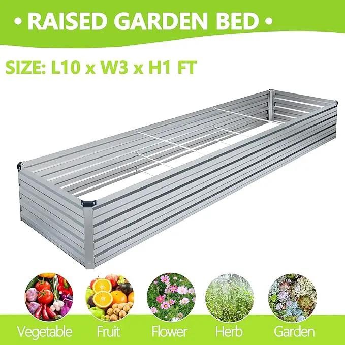 MGNO 2pcs 10x3x1FT Galvanized Raised Garden Bed-Outdoor Planter Box for Vegetables-Metal Garden Bed,Rectangle Planting Box for Herb,Flower by GreenHaven Gardens