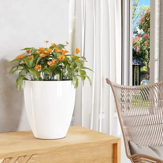 QCQHDU Plant Pots Set of 2 Pack,10 Inch Plant Pot for Indoor and Outdoor Plants with Drainage Hole,Flower Pots Modern Decorative Planter for Garden Plants (White) by GreenHaven Gardens