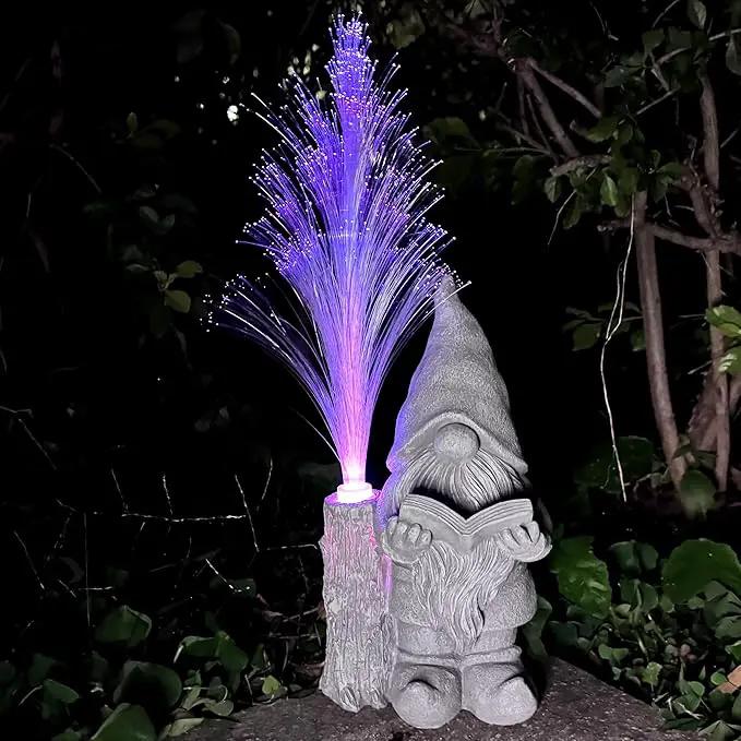 Gnomes Statue Solar Garden Decor,Resin Gnome Statues and Colour Changing Optical Fiber Solar Lights,Outdoor Decoration for Balcony, Garden, Patio, Yard, Lawn, Gifts for Mom Grandma by GreenHaven Gardens