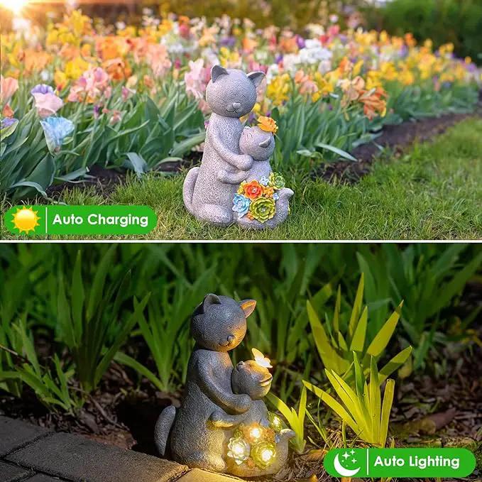 Solar Garden Statues Loving Cat Figurine Lights for Outside, Yard Decorations Outdoor, Garden Christmas Decor Unique Birthday Housewarming Gifts for Mom, Women by GreenHaven Gardens