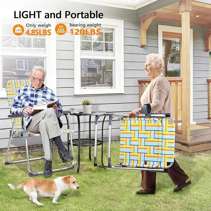 VINGLI Aluminum Oversize Patio Lawn Chairs Folding Set of 2 with Detachable Cup Holder, Webbed Beach Chair Folding Chair Outdoor Portable Camping Chair for Yard, Garden by GreenHaven Gardens