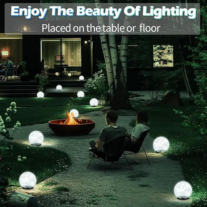 Garden Solar Ball Lights Outdoor Waterproof, 50 LED Cracked Glass Globe Solar Power Ground Lights for Path Yard Patio Lawn, Outdoor Decoration Landscape White (2 Pack 4.7'') by GreenHaven Gardens