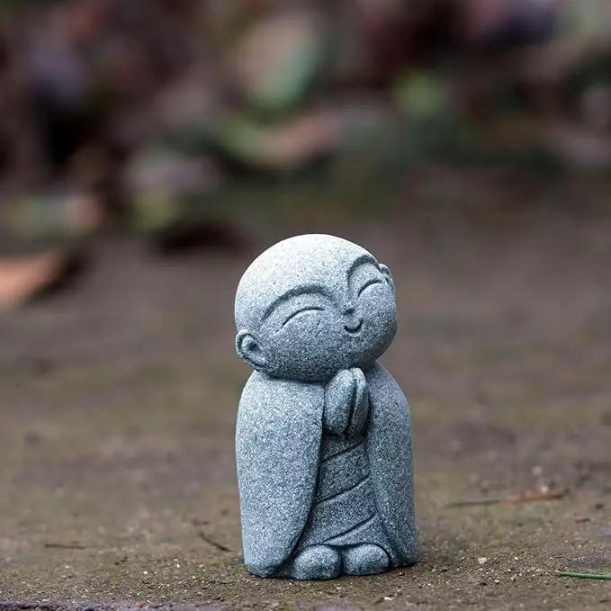 OwMell Japanese Jizo Monk Statue Praying, Buddha Jizo Statue Figurine Memorial Statue Aquarium Decoration for Garden Outdoor Ornament 2.6" - Tilting Head by GreenHaven Gardens