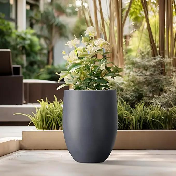 Kante 21.7" H Dark Gray Concrete Tall Planter, Large Outdoor Indoor Decorative Pot with Drainage Hole and Rubber Plug, Modern Round Style for Home and Garden by GreenHaven Gardens
