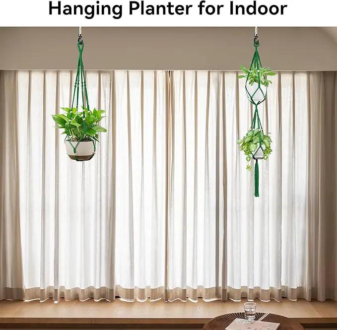 USLAI Macrame Plant Hanger Indoor Outdoor, Up to 4-15 inch Pot, Heavy 20lb Planters, Extra Long Strong Hanging Planter Basket Holder, Boho Home Decor, 35+49 Inch, Green (POTS NOT Included) by GreenHaven Gardens