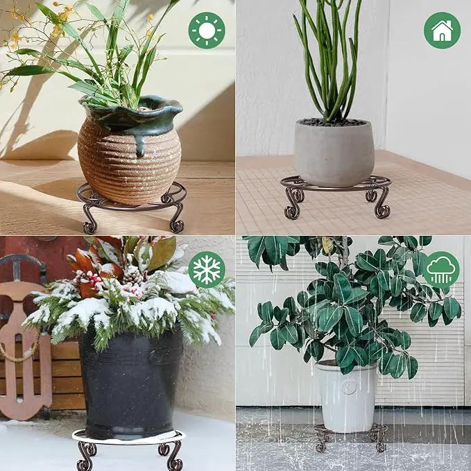 Yimobra 4 Pack Plant Stand for Flower Pot Heavy Duty Potted Holder Indoor Outdoor Metal Rustproof Iron Garden Container Round Supports Rack for Planter (4PC Brown 11.8 x 3.1IN) by GreenHaven Gardens