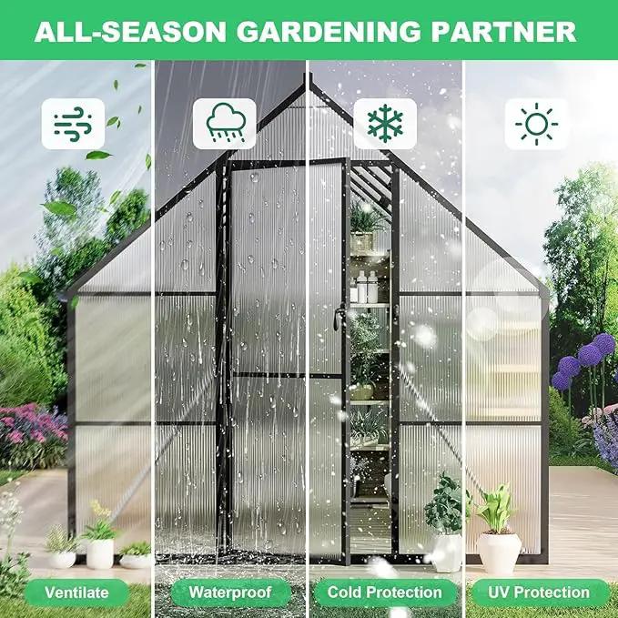 Greenhouse 6x9 FT Aluminum-Framed Heavy Duty Polycarbonate with Quick Setup Structure and Roof Vent Large Enhanced Outdoors Green House Kit by GreenHaven Gardens