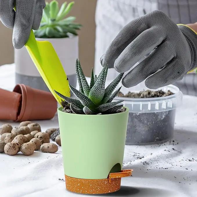 4 inch Small Plant Pots for Outdoor Indoor Plants, 10 Pack Planters with Drainage Holes and Tray, Small Self Watering Pots for Succulent,Cactus, Aloe and Other Plants (Green) by GreenHaven Gardens