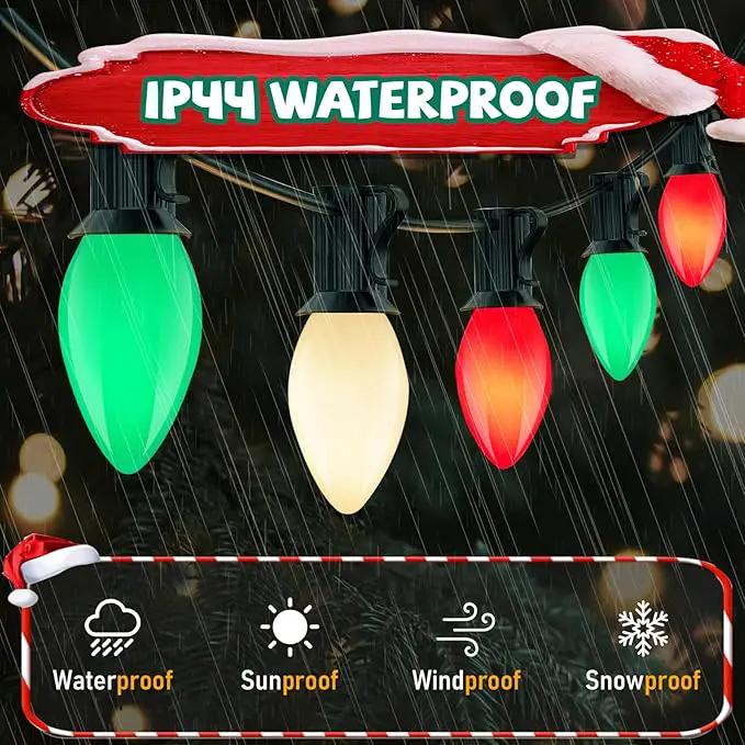 C7 Christmas String Lights, 25Ft Outdoor Decorations With 27 LED Red White and Green Shatterproof Bulbs, Hanging Patio Lights for Tree Backyard Holiday Party Decor by GreenHaven Gardens