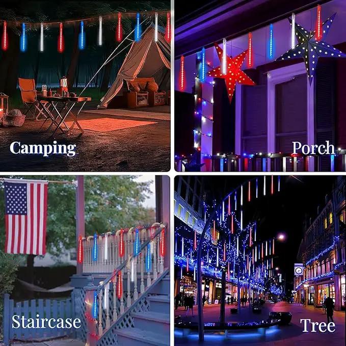 2-Pack 4th of July Lights Outdoor, 18 Tubes 432 LEDs Meteor Shower Lights Plug in, Patriotic String Lights Cascading Lighting for Inpendence National Memorial Day Garden Tree Decor(Red Blue and White) by GreenHaven Gardens