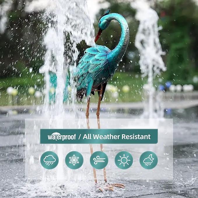 chisheen Metal Crane Garden Statue, Blue Heron Sculpture Yard Art, Large Heron Decoy, Bird Statues, Lawn Ornaments for Backyard Pond Patio Porch Outside Decorations by GreenHaven Gardens