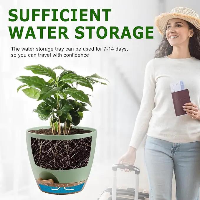 Plant Pots 12/10/9 Inch Self Watering Pots, Set of 3 Plastic Planters with Drainage Holes and Saucers,Plastic Flower Pots,Nursery Planting Pot for Indoor Out Door Plants(Green) by GreenHaven Gardens