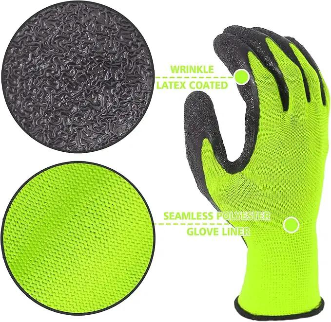Evridwear Crinkle Latex Rubber Hand Coated Safety Work Gloves for Men Women General Multi Use Construction Warehouse Gardening Assembly Landscaping (L-Size) Lime 120 Pairs Pack by GreenHaven Gardens