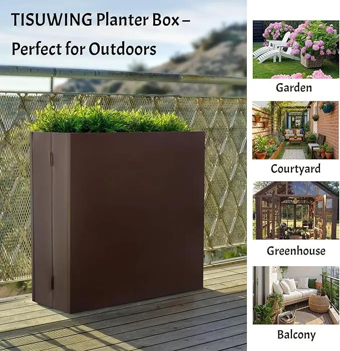 Metal Rectangular Planter, 35.5"x 10"x 28" Brown Planter Box for Outdoor, Easy Installation Galvanized Steel Planter with Drainage Holes, Outdoor Planter for Porch/Patio/Garden by GreenHaven Gardens