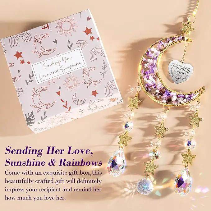 Best Friend Birthday Gifts for Women Unique, for Friends Female, Long Distance Friendship Gifts for Women BFF Bestie Sister Gifts, Moon Crystal Suncatcher for Window Hanging Decor by GreenHaven Gardens