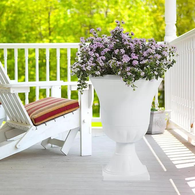 Worth Garden 2-Pack Plastic Urn Planters - 22'' Tall Round Classic Resin Flower Pots Pure White Traditional Large Plant Pots for Front Porch Patio Deck Wedding Decoration Pot - Indoor & Outdoor by GreenHaven Gardens